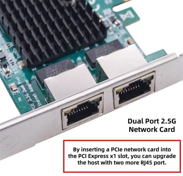 Alt view image 4 of 7 - Dual Port PCIe X1 to RJ45 Network Adapter,2.5G Gigabi Ethernet PCl Express Network Card Adapter for PC/Desktop/Server/NAS/AI with 8cm/12cm Slot Bracket