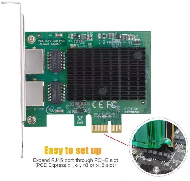 Alt view image 5 of 7 - Dual Port PCIe X1 to RJ45 Network Adapter,2.5G Gigabi Ethernet PCl Express Network Card Adapter for PC/Desktop/Server/NAS/AI with 8cm/12cm Slot Bracket