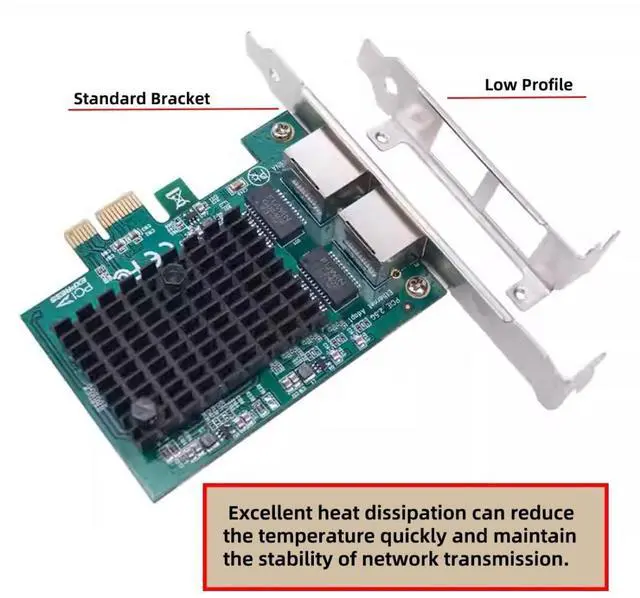 Alt view image 7 of 7 - Dual Port PCIe X1 to RJ45 Network Adapter,2.5G Gigabi Ethernet PCl Express Network Card Adapter for PC/Desktop/Server/NAS/AI with 8cm/12cm Slot Bracket