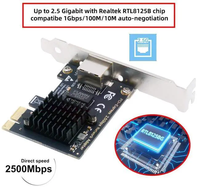 Alt view image 3 of 7 - PCIe X1 to RJ45 Network Adapter,2.5G Gigabi Ethernet PCl Express Network Card Adapter for PC/Desktop/Server/NAS/AI with 8cm/12cm Slot Bracket