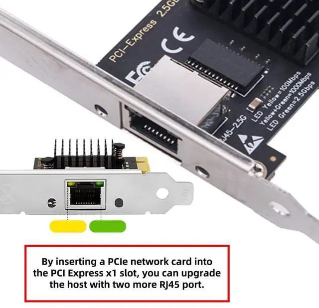 Alt view image 4 of 7 - PCIe X1 to RJ45 Network Adapter,2.5G Gigabi Ethernet PCl Express Network Card Adapter for PC/Desktop/Server/NAS/AI with 8cm/12cm Slot Bracket