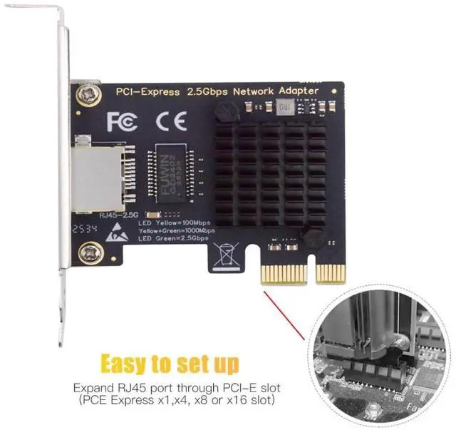 Alt view image 5 of 7 - PCIe X1 to RJ45 Network Adapter,2.5G Gigabi Ethernet PCl Express Network Card Adapter for PC/Desktop/Server/NAS/AI with 8cm/12cm Slot Bracket