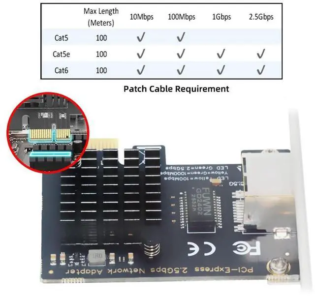 Alt view image 6 of 7 - PCIe X1 to RJ45 Network Adapter,2.5G Gigabi Ethernet PCl Express Network Card Adapter for PC/Desktop/Server/NAS/AI with 8cm/12cm Slot Bracket