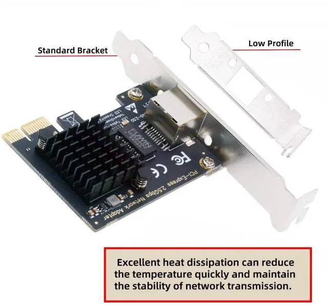 Alt view image 7 of 7 - PCIe X1 to RJ45 Network Adapter,2.5G Gigabi Ethernet PCl Express Network Card Adapter for PC/Desktop/Server/NAS/AI with 8cm/12cm Slot Bracket