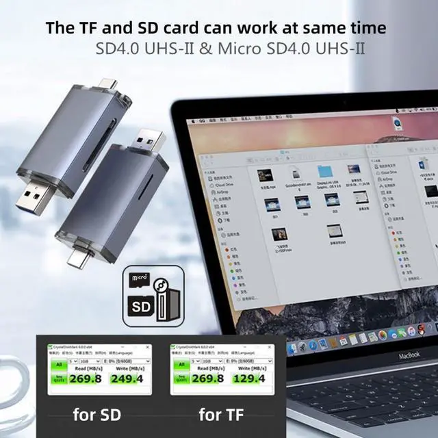 Alt view image 2 of 7 - UHS-II 4.O SD/TF Card Reader, 2 in 1 USB A/C High Speed Memory Card Reader for SDHC/SDXC/Micro SD/Micro SDHC/Micro SDXC