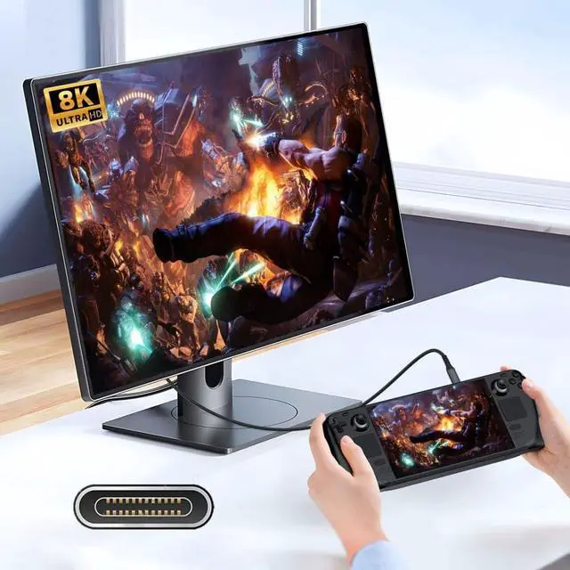 Alt view image 4 of 7 - 3.28FT USB C Monitor Data Cable 16K@60Hz,Support 80Gbps Data Transfer,PD 240W Fast Charging Compatible with CarPlay,Steam Deck,Switch,Projector