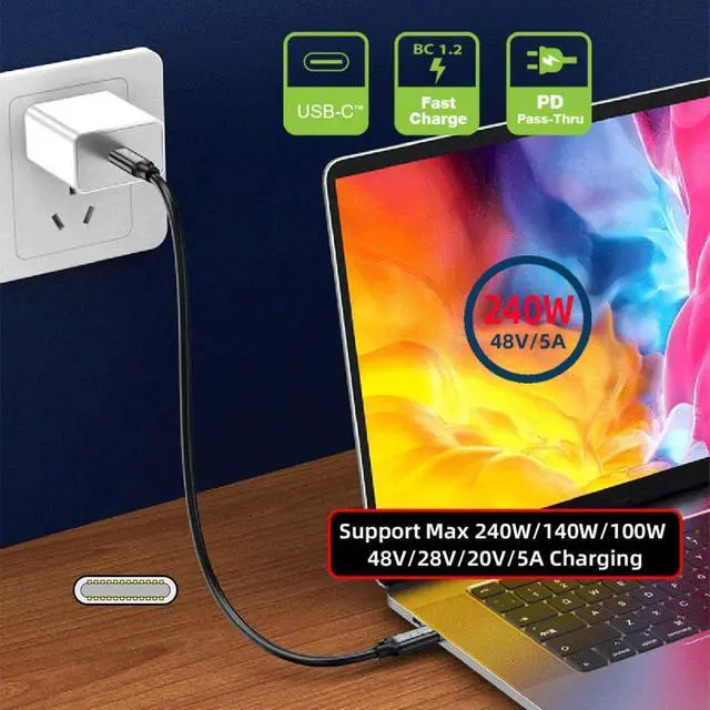 Alt view image 3 of 7 - 3.28FT USB C Monitor Data Cable 16K@60Hz,Support 80Gbps Data Transfer,PD 240W Fast Charging Compatible with CarPlay,Steam Deck,Switch,Projector