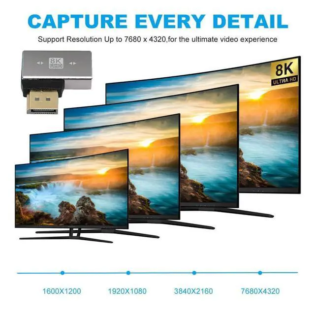 Alt view image 4 of 7 - 8K DisplayPort 1.4 Adapter, DisplayPort Male to Female 8K@60Hz 32.4Gbps High Speed Gold Plated 90 Degree Right Angled Extension Adapter