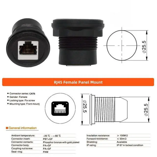 Alt view image 6 of 7 - CAT5E RJ45 Coupler,RJ45 Female to Female Ethernet Extender for Waterproof Panel Mount