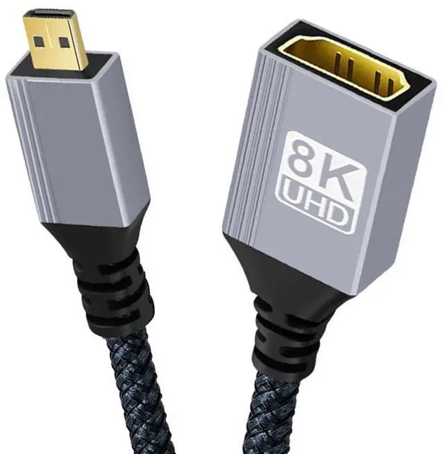 Main image of 8K HDMI 2.1 Cable,Micro HDMI Male to HDMI Female 8K@60Hz 4K@120Hz 48Gbps Ultra High Speed Gold Plated Braided Cable 17CM/0.55FT for TV, Monitor, Computer