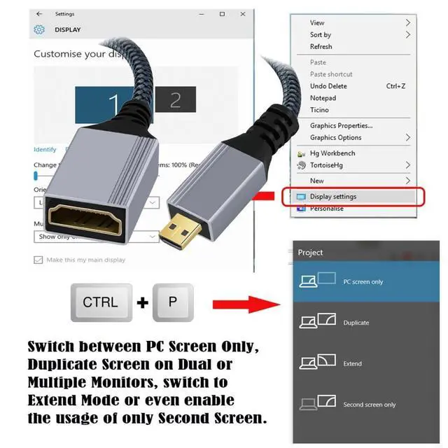 Alt view image 7 of 7 - 8K HDMI 2.1 Cable,Micro HDMI Male to HDMI Female 8K@60Hz 4K@120Hz 48Gbps Ultra High Speed Gold Plated Braided Cable 17CM/0.55FT for TV, Monitor, Computer