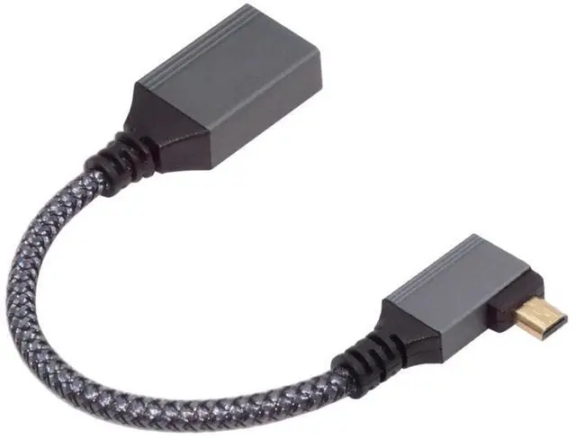 Alt view image 7 of 7 - 8K HDMI 2.1 Cable,Micro HDMI to HDMI 8K@60Hz 4K@120Hz 48Gbps Ultra High Speed Gold Plated Braided 90 Degree Left Angled Cable 17CM/0.55FT