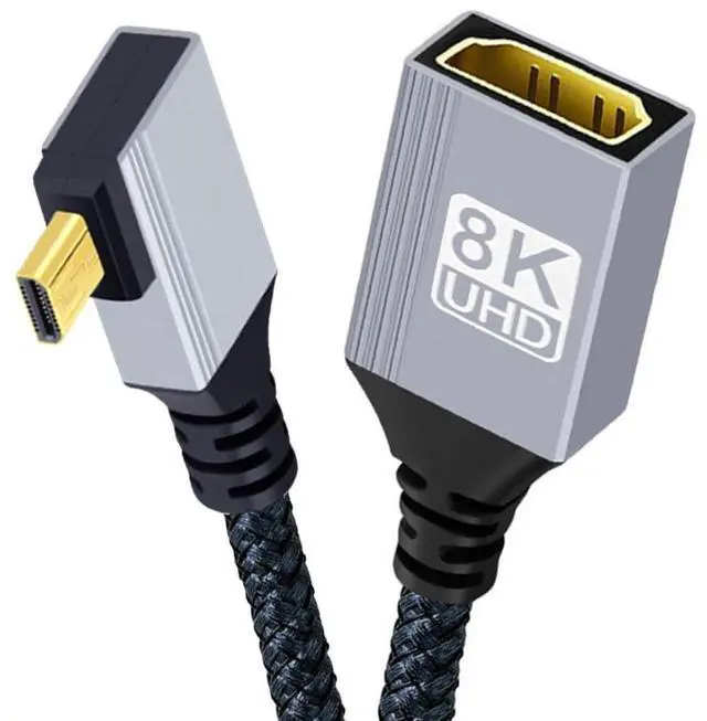 Main image of 8K HDMI 2.1 Cable,Micro HDMI to HDMI 8K@60Hz 4K@120Hz 48Gbps Ultra High Speed Gold Plated Braided 90 Degree Right Angled Cable 17CM/0.55FT