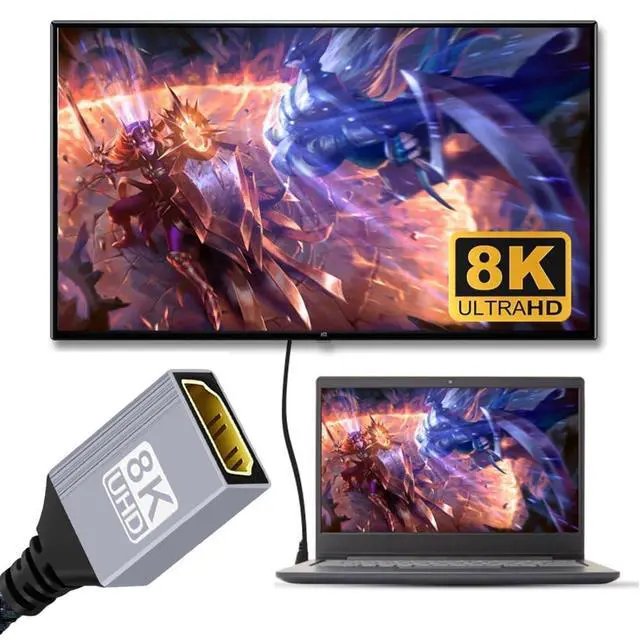Alt view image 4 of 7 - 8K HDMI 2.1 Cable,Mini HDMI to HDMI 8K@60Hz 4K@120Hz 48Gbps Ultra High Speed Gold Plated Braided 90 Degree Down Angled Cable 17CM/0.55FT