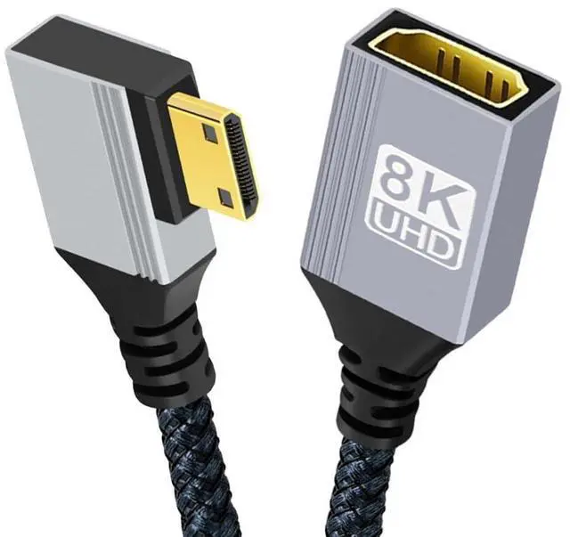 Main image of 8K HDMI 2.1 Cable,Mini HDMI to HDMI 8K@60Hz 4K@120Hz 48Gbps Ultra High Speed Gold Plated Braided 90 Degree Right Angled Cable 17CM/0.55FT