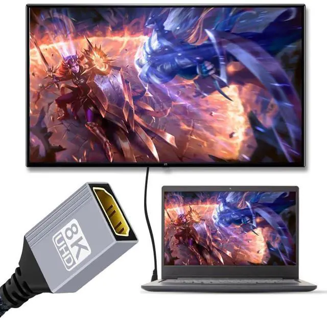 Alt view image 4 of 7 - 8K HDMI 2.1 Cable,Micro HDMI Male to HDMI Female 8K@60Hz 4K@120Hz 48Gbps Ultra High Speed Gold Plated Braided Cable 17CM/0.55FT for TV, Monitor, Computer