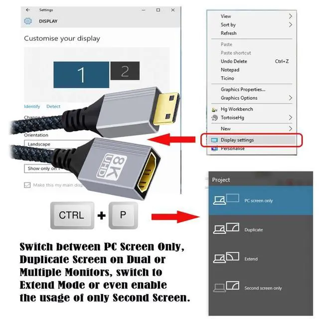 Alt view image 7 of 7 - 8K HDMI 2.1 Cable,Mini HDMI Male to HDMI Female 8K@60Hz 4K@120Hz 48Gbps Ultra High Speed Gold Plated Braided Cable 17CM/0.55FT for TV, Monitor, Computer