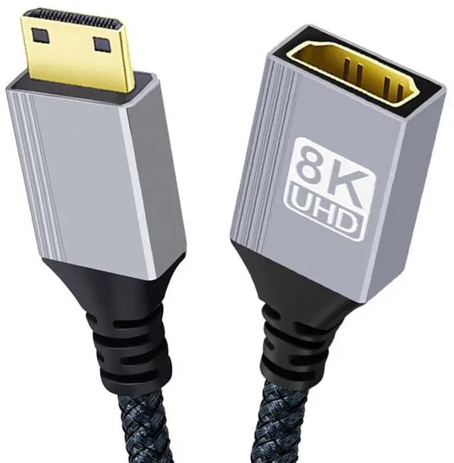 Main image of 8K HDMI 2.1 Cable,Mini HDMI Male to HDMI Female 8K@60Hz 4K@120Hz 48Gbps Ultra High Speed Gold Plated Braided Cable 17CM/0.55FT for TV, Monitor, Computer