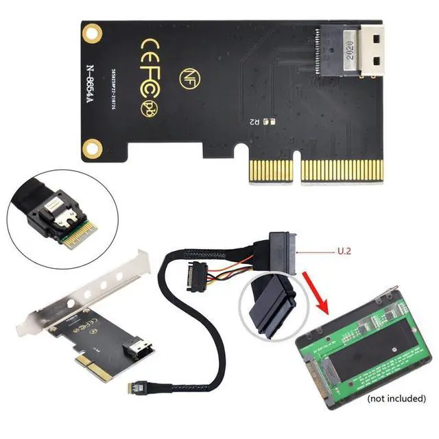 Alt view image 2 of 7 - PCIe 4.0 X4 to Slimline SAS SFF-8654 Adapter with SFF-8654 to SFF-8639 Cable for U.2 SFF-8639 NVME PCIe SSD
