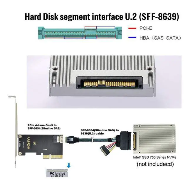 Alt view image 6 of 7 - PCIe 4.0 X4 to Slimline SAS SFF-8654 Adapter with SFF-8654 to SFF-8639 Cable for U.2 SFF-8639 NVME PCIe SSD