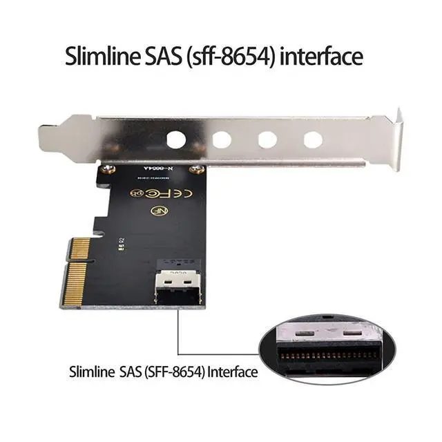Alt view image 6 of 7 - PCIe 4.0 X4 to Slimline SAS SFF-8654 Adapter with 120mm Bracket for U.2 SFF-8639 NVME PCIe SSD