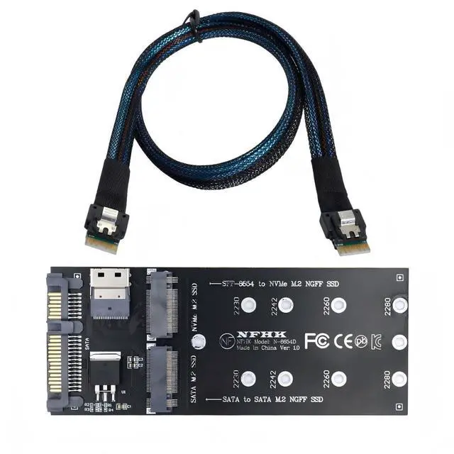 Main image of M.2 NVME to SFF-8654 NGFF SSD to SATA 2 in 1 Combo Adapter with SFF-8654 Cable for Mainboard Internal Expansion (Not Work NVME SSD to SATA)