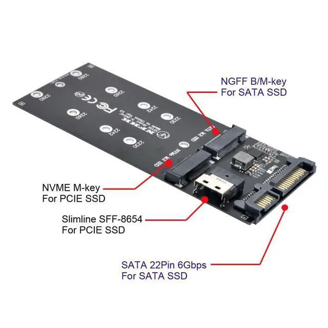 Alt view image 4 of 7 - M.2 NVME to SFF-8654 NGFF SSD to SATA 2 in 1 Combo Adapter with SFF-8654 Cable for Mainboard Internal Expansion (Not Work NVME SSD to SATA)