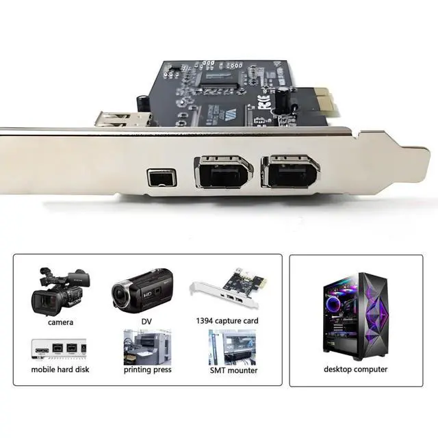 Alt view image 2 of 7 - 4 Ports 1394A Capture Card,3 x 6Pin and 1 x 4Pin 1394A to PCI Express Expansion Card Adapter with 8cm/12cm Slot Bracket and Cable