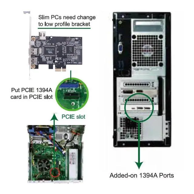 Alt view image 3 of 7 - 4 Ports 1394A Capture Card,3 x 6Pin and 1 x 4Pin 1394A to PCI Express Expansion Card Adapter with 8cm/12cm Slot Bracket and Cable