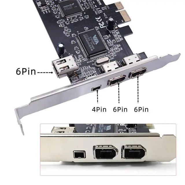 Alt view image 6 of 7 - 4 Ports 1394A Capture Card,3 x 6Pin and 1 x 4Pin 1394A to PCI Express Expansion Card Adapter with 8cm/12cm Slot Bracket and Cable