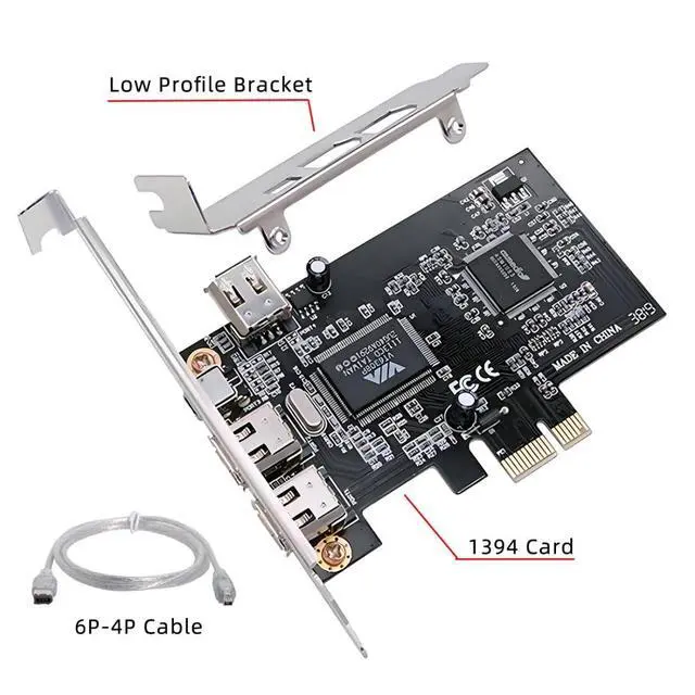 Alt view image 7 of 7 - 4 Ports 1394A Capture Card,3 x 6Pin and 1 x 4Pin 1394A to PCI Express Expansion Card Adapter with 8cm/12cm Slot Bracket and Cable