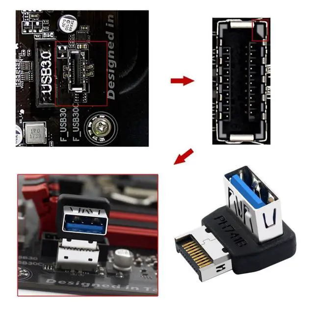 Alt view image 6 of 7 - USB 3.1 Front Panel Header Male to USB 3.0 Female 90 Degree Down Angled Motherboard Port Expansion Adapter