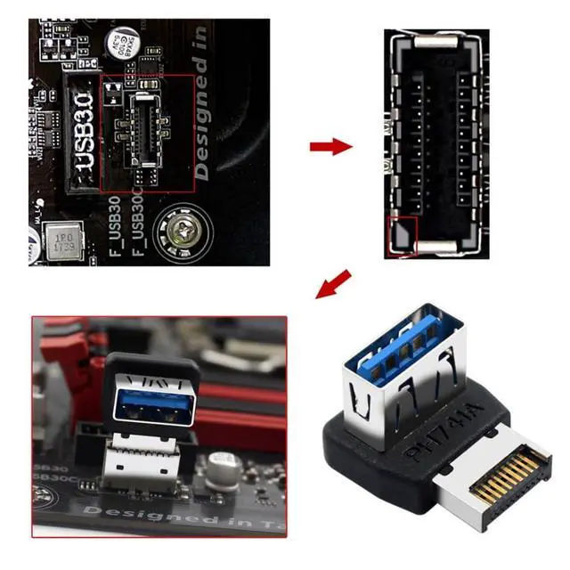 Alt view image 7 of 7 - USB 3.1 Front Panel Header Male to USB 3.0 Female 90 Degree UP Angled Motherboard Port Expansion Adapter