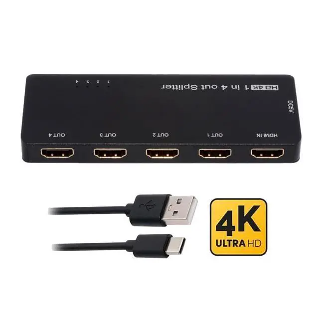 Alt view image 7 of 7 - 4 Port HDMI 2.0 Splitter 4K@60Hz Distribute 1 in/Signal to 4 Out/Screens, Support HDCP Stack Connection for PS5