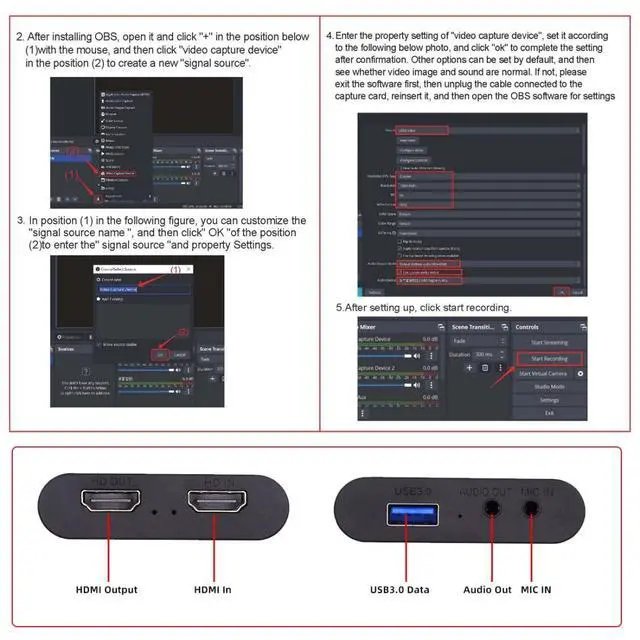 Alt view image 6 of 7 - 4K HDMI Audio Video USB 3.0 Capture Card 1080P 60FPS for PS4/PS5/Switch/Camera/OBS Support Live Streaming/Video Conference/Game Capture/Hometheater
