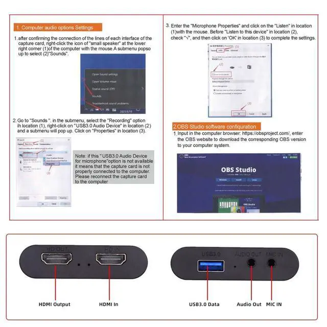 Alt view image 7 of 7 - 4K HDMI Audio Video USB 3.0 Capture Card 1080P 60FPS for PS4/PS5/Switch/Camera/OBS Support Live Streaming/Video Conference/Game Capture/Hometheater