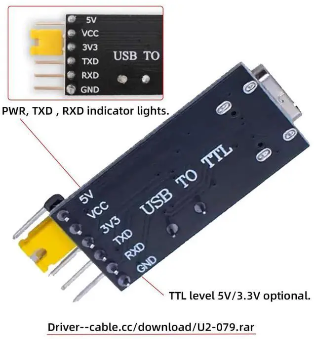 Alt view image 6 of 7 - USB C Socket to TLL Serial Programmer TTL Level 5V/3V3 with PWR/TXD/RXD Indicator Lights