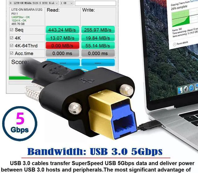 Alt view image 2 of 7 - USB 3.0 Type-A to USB 3.0 Type-B Cable 5Gbps Transfer Speed Gold Plating Connector for Industrial Camera/Printer/Scanner 6.56FT