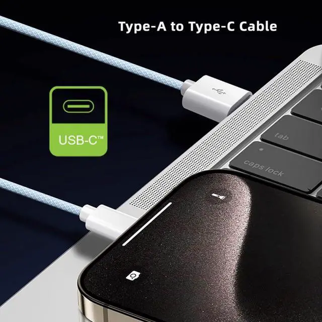 Alt view image 5 of 7 - USB C Nylon Braided Cable, USB 2.0 Male to USB C Male 480Mbps Data Transfer PD 15W Fast Charging Cable Blue 3.28FT/1.0M