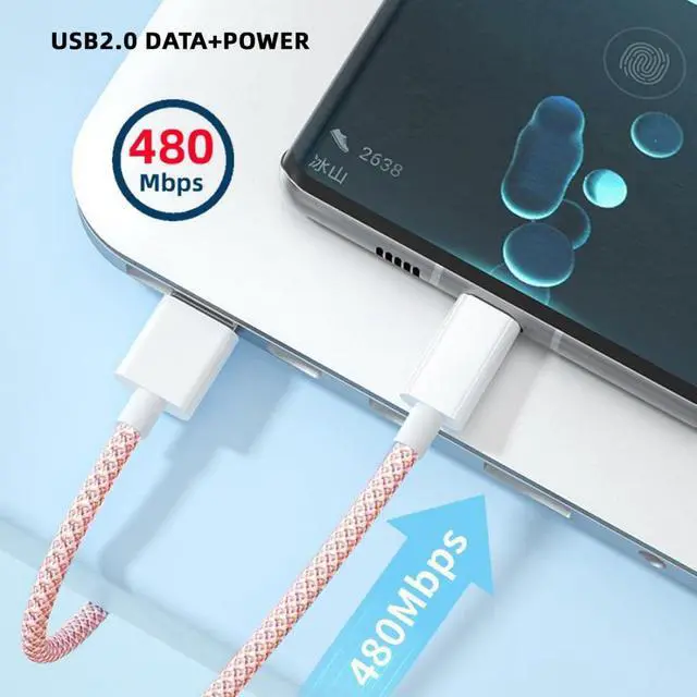 Alt view image 4 of 7 - USB C Nylon Braided Cable, USB 2.0 Male to USB C Male 480Mbps Data Transfer PD 15W Fast Charging Cable Pink 3.28FT/1.0M