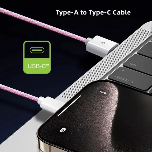 Alt view image 5 of 7 - USB C Nylon Braided Cable, USB 2.0 Male to USB C Male 480Mbps Data Transfer PD 15W Fast Charging Cable Pink 3.28FT/1.0M