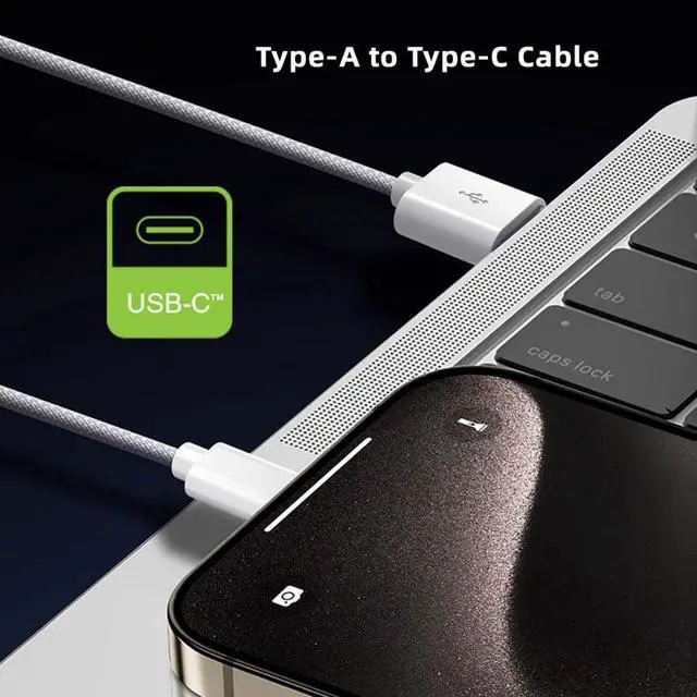 Alt view image 4 of 7 - USB C Nylon Braided Cable, USB 2.0 Male to USB C Male 480Mbps Data Transfer PD 15W Fast Charging Cable White 3.28FT/1.0M