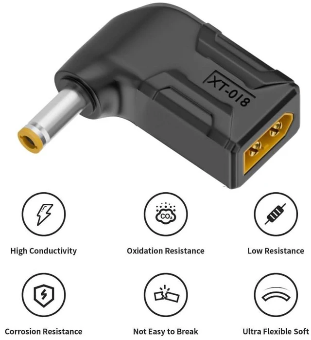 Alt view image 2 of 7 - XT60 to DC Adapter,DC 5.5x2.5mm Male to XT60 Male 90 Degree Right Angled Bidirectional Charging Adapter for Aircraft Model/Car Model Charging Cable XT60 Model Plug