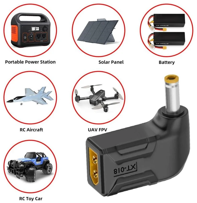 Alt view image 3 of 7 - XT60 to DC Adapter,DC 5.5x2.5mm Male to XT60 Male 90 Degree Right Angled Bidirectional Charging Adapter for Aircraft Model/Car Model Charging Cable XT60 Model Plug