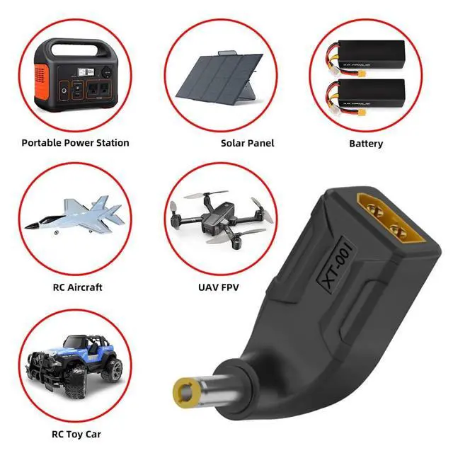 Alt view image 4 of 7 - XT60 to DC Adapter,DC 5.5x2.5mm Male to XT60 Male 90 Degree Angled Bidirectional Charging Adapter for Aircraft Model/Car Model Charging Cable XT60 Model Plug