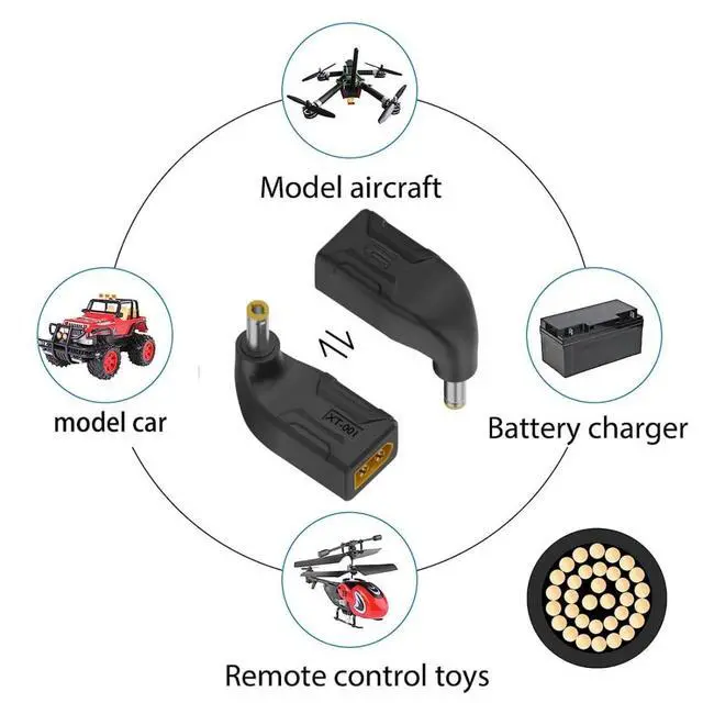 Alt view image 5 of 7 - XT60 to DC Adapter,DC 5.5x2.5mm Male to XT60 Male 90 Degree Angled Bidirectional Charging Adapter for Aircraft Model/Car Model Charging Cable XT60 Model Plug