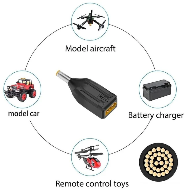 Alt view image 4 of 7 - XT60 to DC Adapter,DC 5.5x2.5mm Male to XT60 Male Bidirectional Charging Adapter for Aircraft Model/Car Model Charging Cable XT60 Model Plug