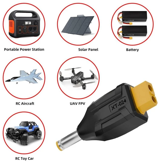 Alt view image 4 of 7 - XT60 to DC Adapter,DC 5.5x2.5mm Male to XT60 Female Bidirectional Charging Adapter for Aircraft Model/Car Model Charging Cable XT60 Model Plug
