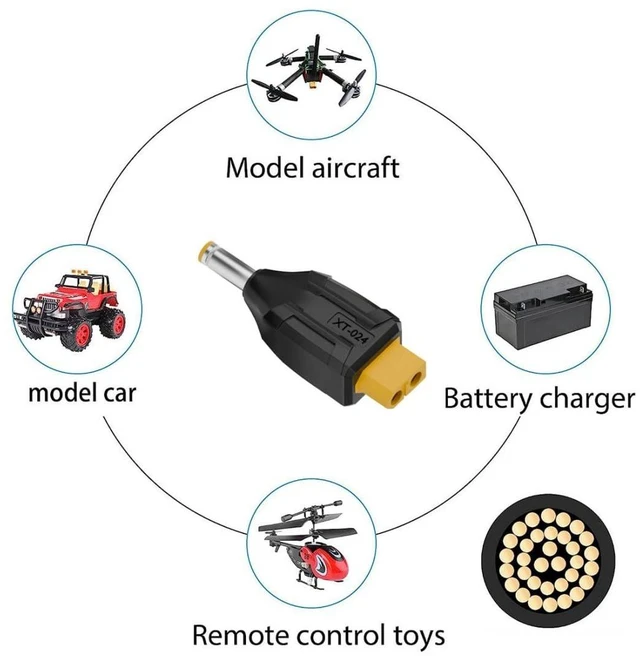 Alt view image 5 of 7 - XT60 to DC Adapter,DC 5.5x2.5mm Male to XT60 Female Bidirectional Charging Adapter for Aircraft Model/Car Model Charging Cable XT60 Model Plug