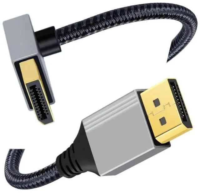 Main image of DisplayPort 1.2 Cable, DisplayPort to DisplayPort 90 Degree UP Angled 4K@60Hz 2K@144Hz High Speed Gold Plated Braided Cable 1.0M